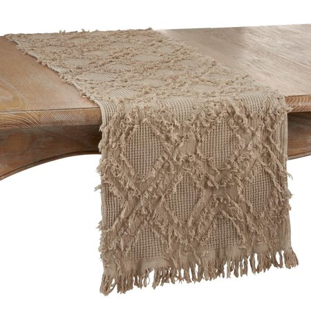 SARO LIFESTYLE SARO  16 x 72 in. Oblong Waffle Weave Table Runner with Natural Fringe Design 1877.N1672B
